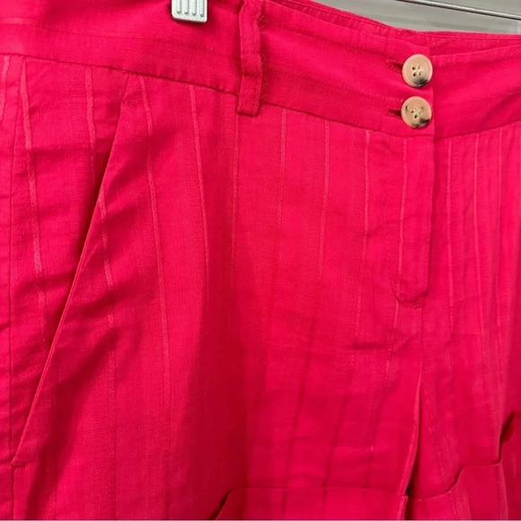 Theory Shorts Pink Pinstriped Linen Shorts Cuffed Hem Size 10 - Picture 4 of 7